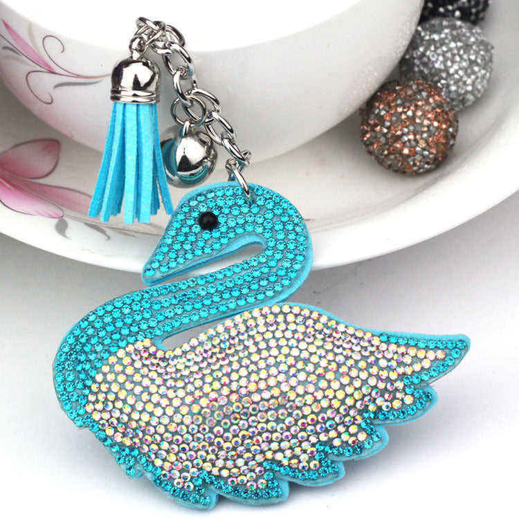 Elegant Velvet Rhinestone Swan Keychain for Handbags and Backpacks Korean Velvet Finish with Sparkling Crystal