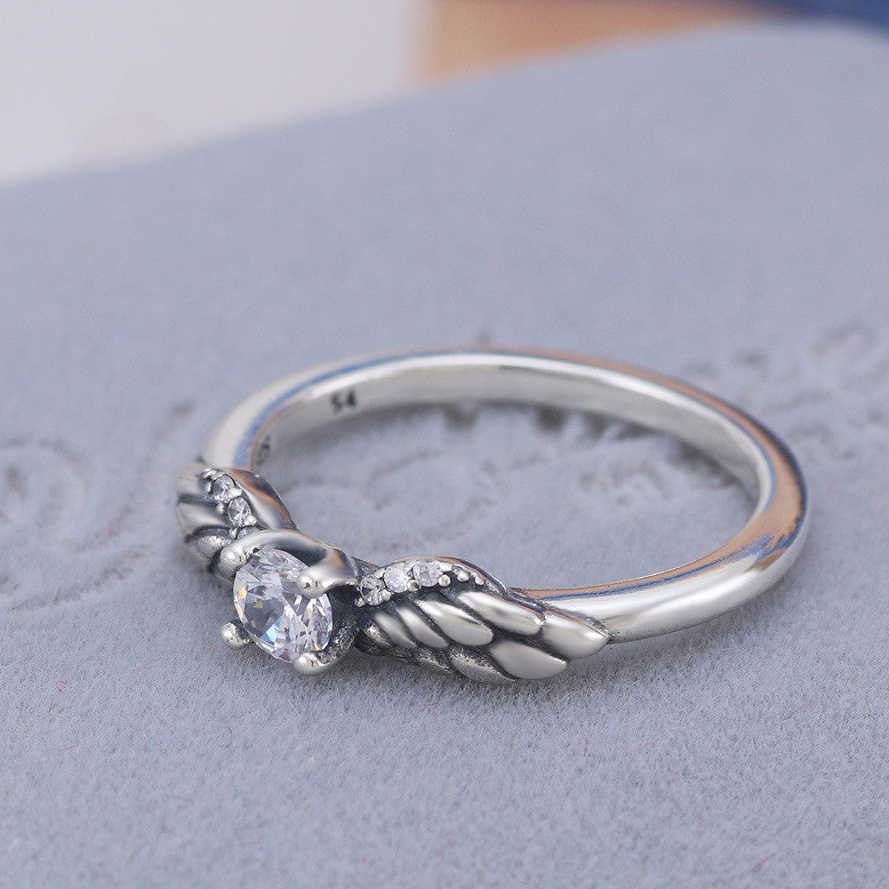 Angel Wings Sterling Silver Ring With Zircon Gemstones