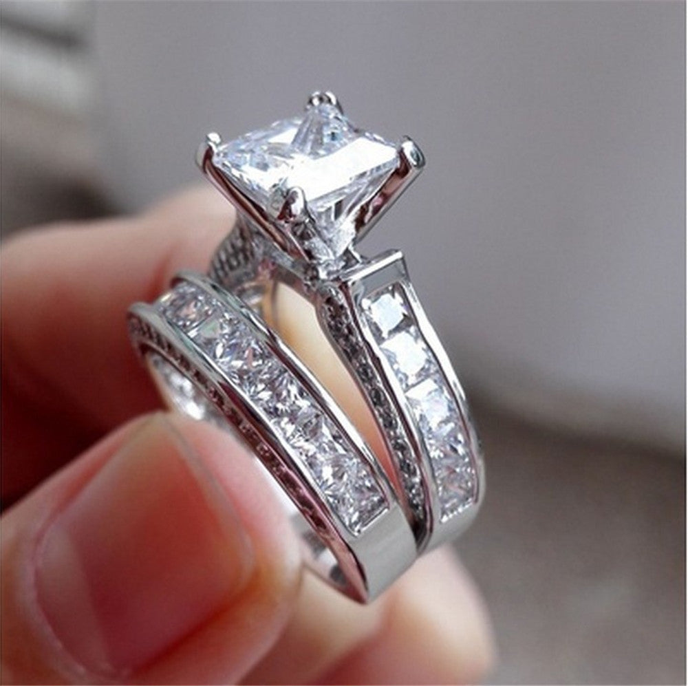 New Style Charm Couple Rings His Her Silver Color Princess Cut CZ Anniversary Promise Wedding Engagement Rings
