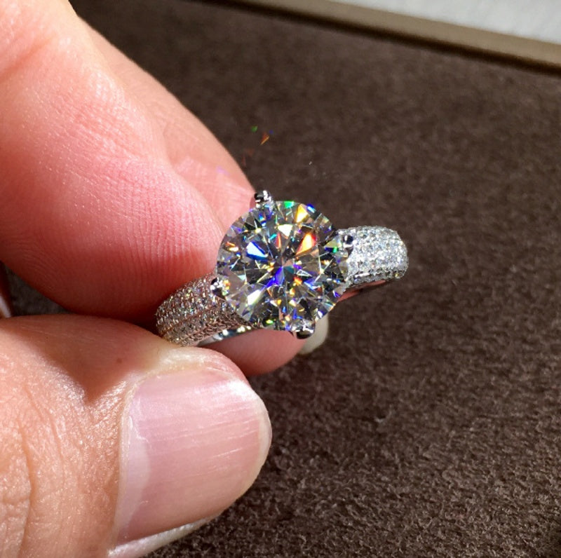 Four Claw Stone Ring With Diamond Petals Dainty Jewelry