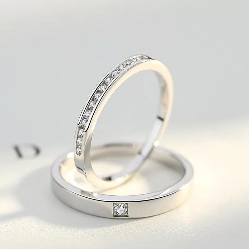 Sterling Silver Couple Rings With Diamonds Adjustable Opening Engagement Wedding Bands For Him And Her All Day