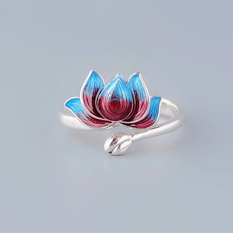 Two Tone Copper Ring Lotus Flower Design Electroplated