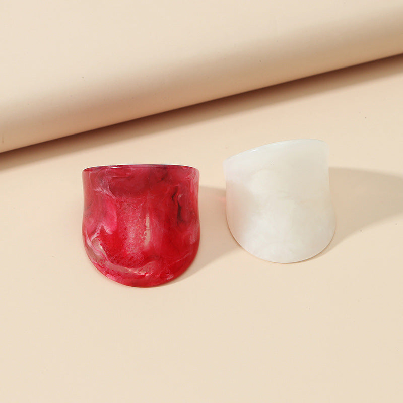 Unisex Acrylic Rings Set Of 2 Geometric Designs Alloy Inlaid Gems Fashion Jewelry Statement Ring Red And White