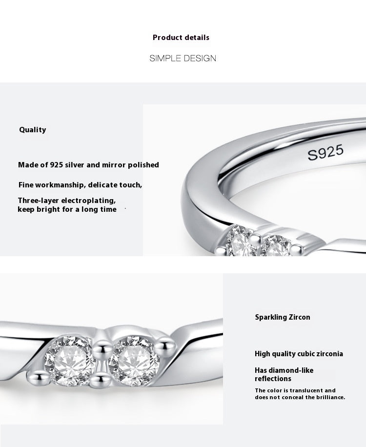 925 Sterling Silver Ring For Women Geometric Design With Zircon Line Band Classic Fashion Jewelry For Her Chic