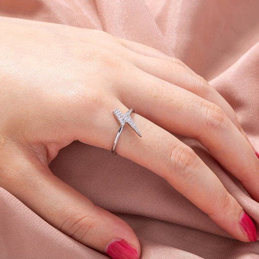 Geometric Zircon Copper Ring Lightning Design for Women Fashion Jewelry Trendy Everyday Wear for Any Occasions