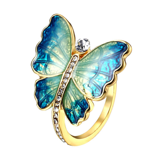 Rhinestone Butterfly Ring Alloy Geometry European Inspired Ring Gift For Travel Memorial Individually Packaged