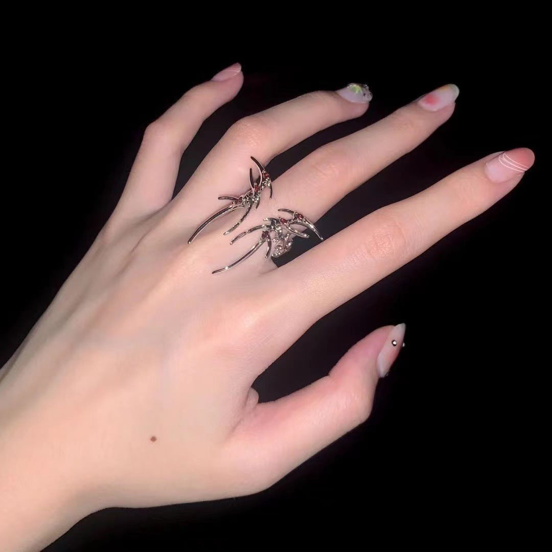 Womens Dark Red Zircon Ring Elegant Alloy Metal Ring Electroplate Silver Finish Butterfly Ring Fashion Jewelry