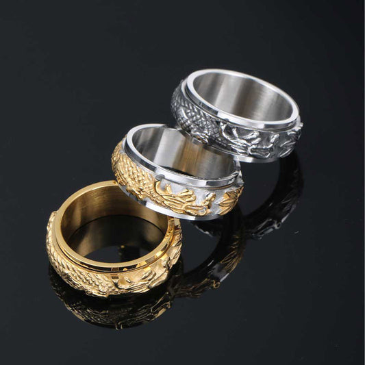 Fashionable Turnable Hip Hop Gold Plated Ring