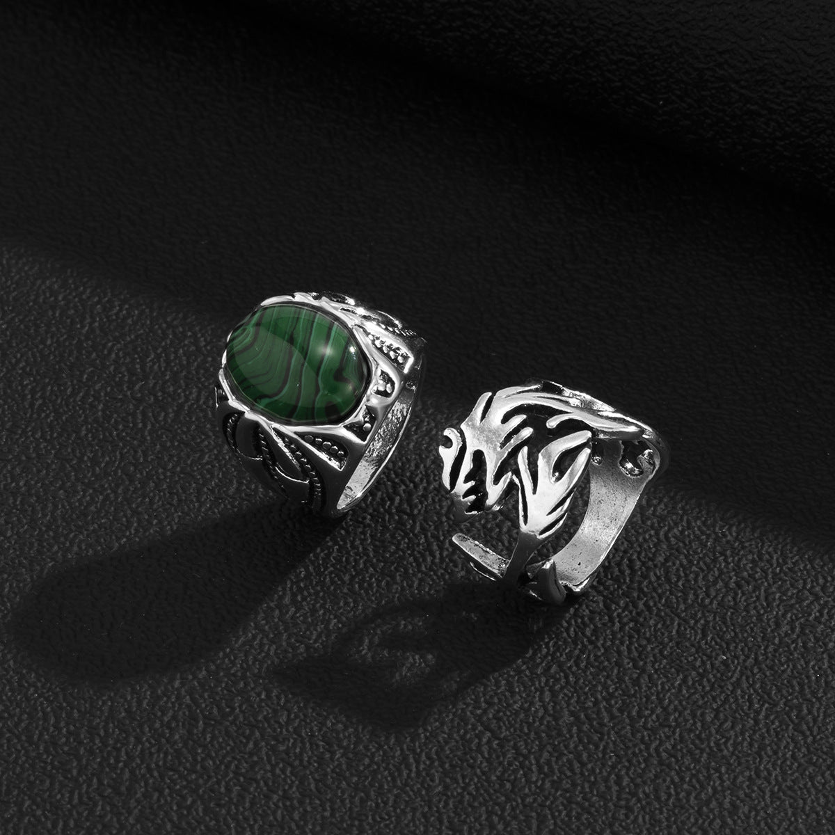 Mens Ring Set Of Two Retro Pattern Design Ancient Silver Finish Perfect For Everyday Wear Or Special Occasions