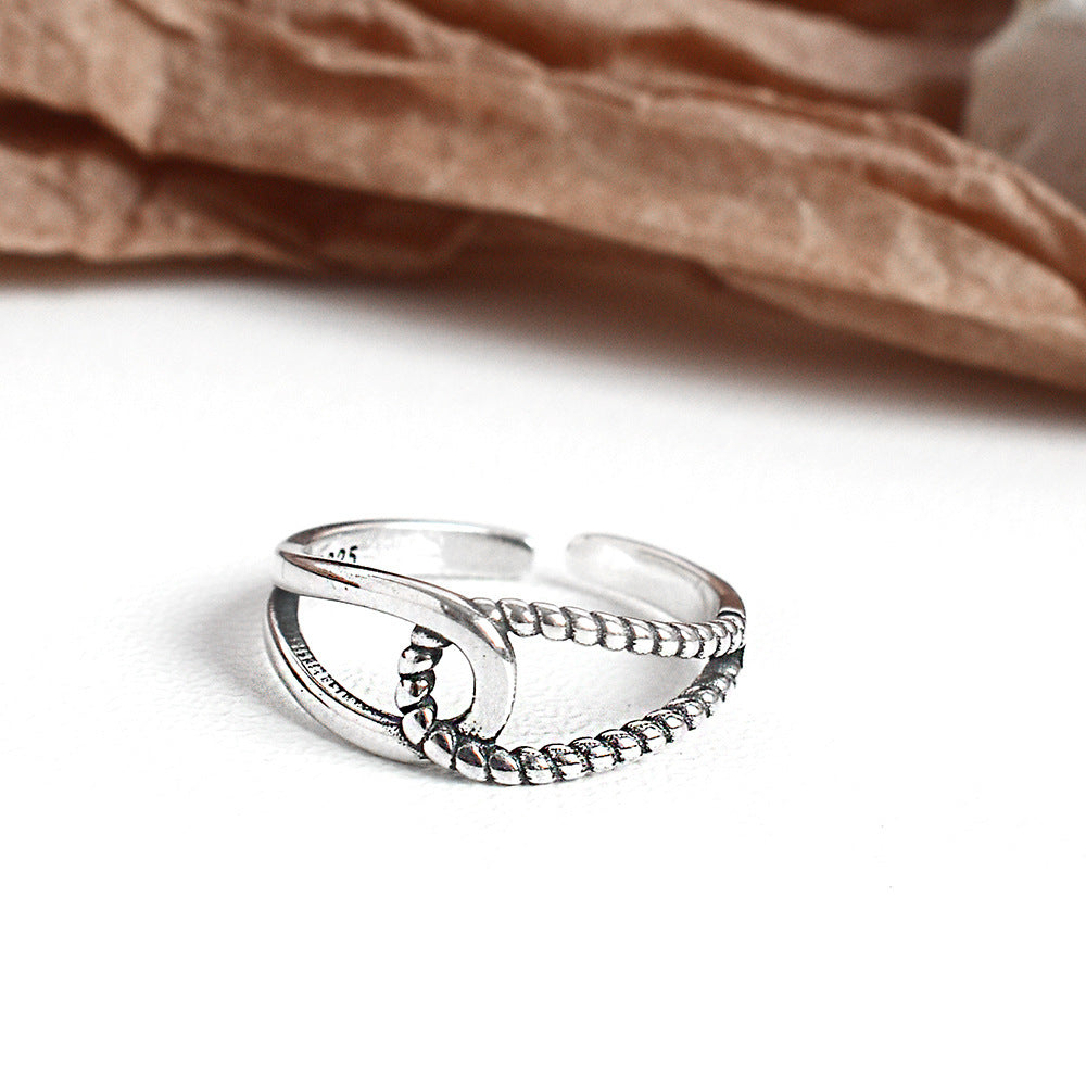 Sterling Silver S925 Retro Interwoven Twist Ring For Women
