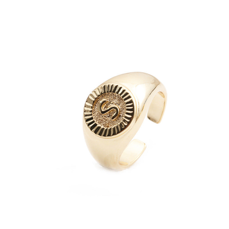 Copper Plated Real Gold English Letter Adjustable Index Finger Ring Fashion Jewelry Women Everyday Style Accessory