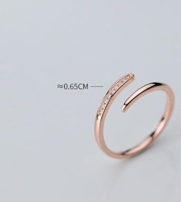 Adjustable Rose Gold S925 Silver Ring Open Band With Simple Row Design For Women And Girls Fashion Jewelry Set