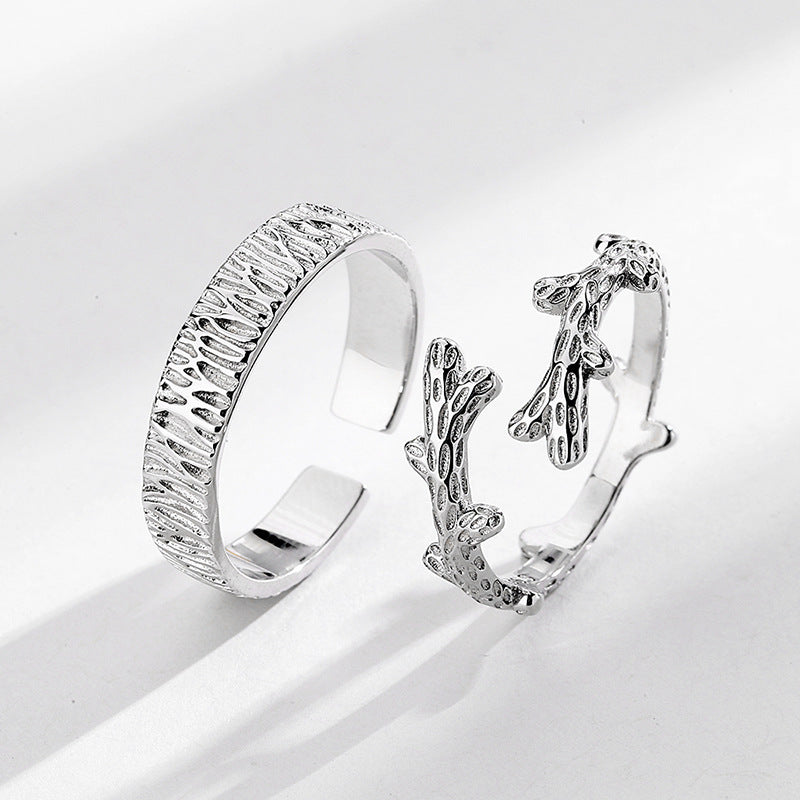Tree And Vine Couple Rings Set 925 Silver Polished His And Hers Adjustable Bands For The One You Cherish A Lot