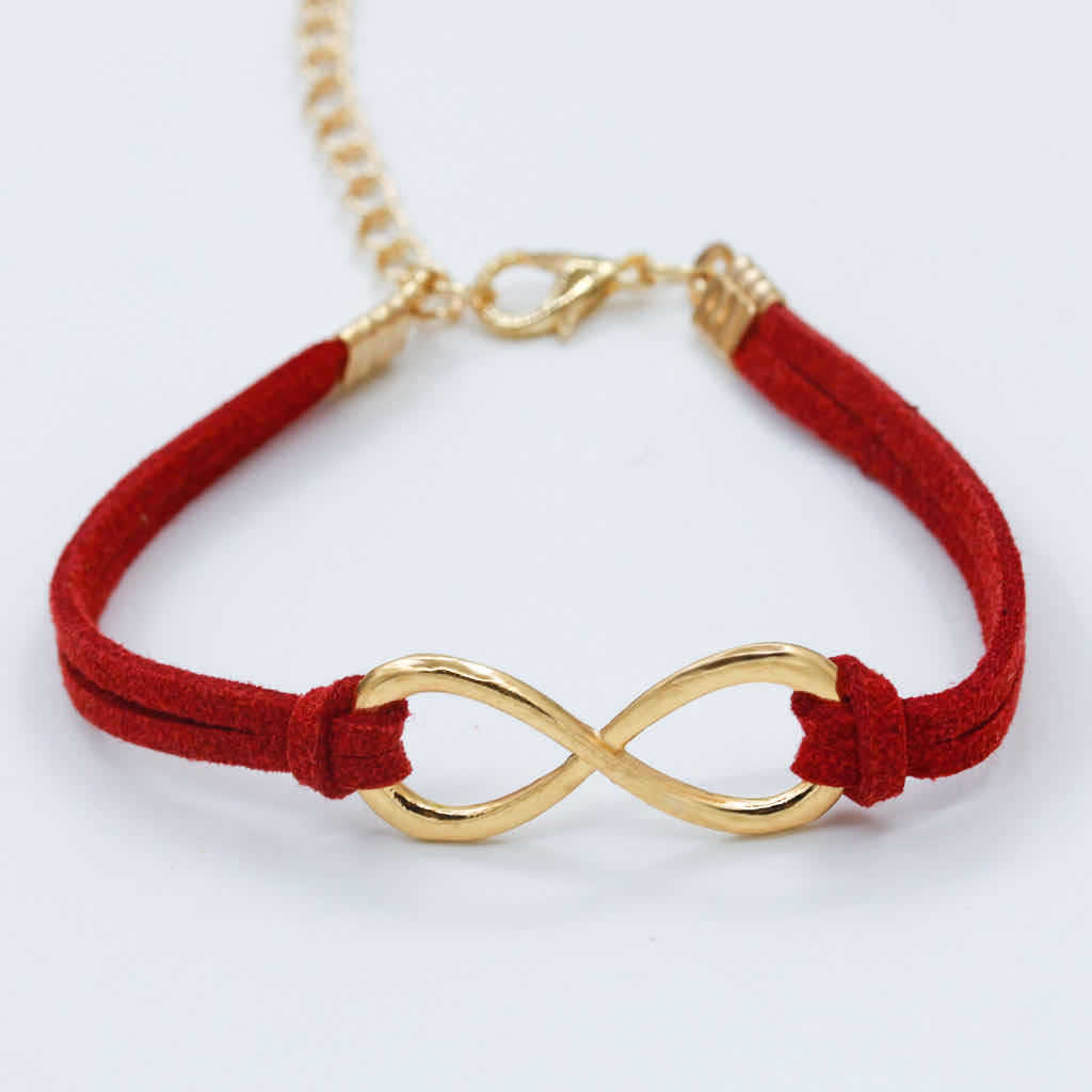 Womens Leather Cord Bracelet Symbol 8 Charm Alloy Electroplated Letter Number Text Fashion Jewelry Red Yellow