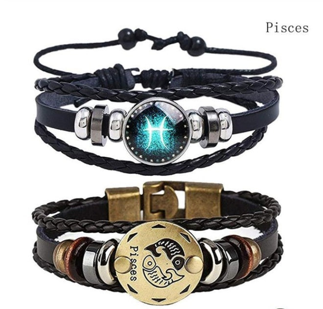 Couples Woven Leather Bracelet Vintage Constellation Design Zodiac Gift For Anniversary Travel Keepsake Gift Box Ready