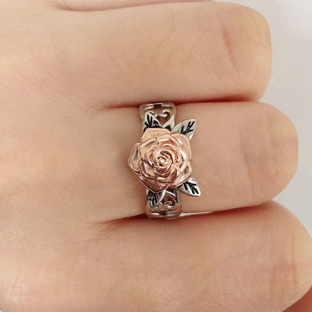 Two Tone Flower Rings Copper Plated Rose Gold Rings With Gold Plated Gemstone Inlay Flower Design For Birthday