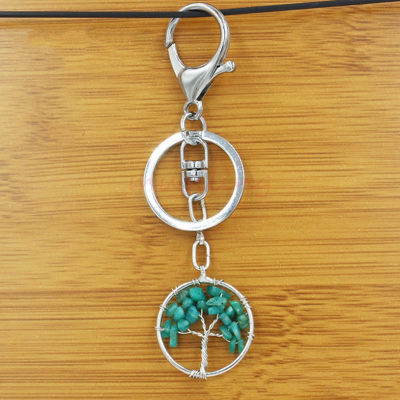 Crystal Tree of Life Amethyst Keychain Pendant Electroplated Round Charm for Handbags and Backpacks Decoration