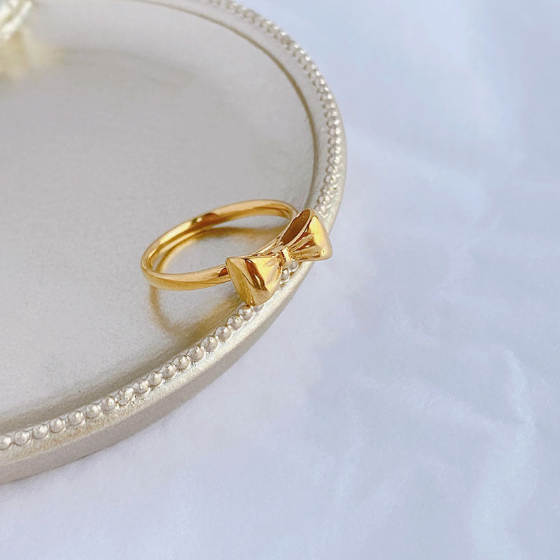 Golden Bowknot Ring For Women Titanium Steel Electroplated Bow Shape Jewelry US Size 6 7 8 9 Style Womens Gold
