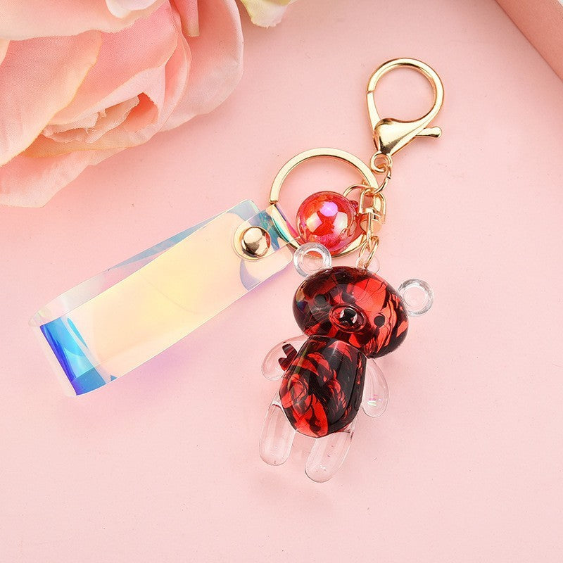 Oil Filled Bear Keychain Cute Animal Keyring Acrylic Bag Charm for Backpacks Purses Colorful Pendant Accessory