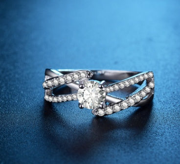 Wave Ring Platinum Plated Copper Ring With Zircon Accents European Fashion Jewelry Statement Ring For Women Elegant