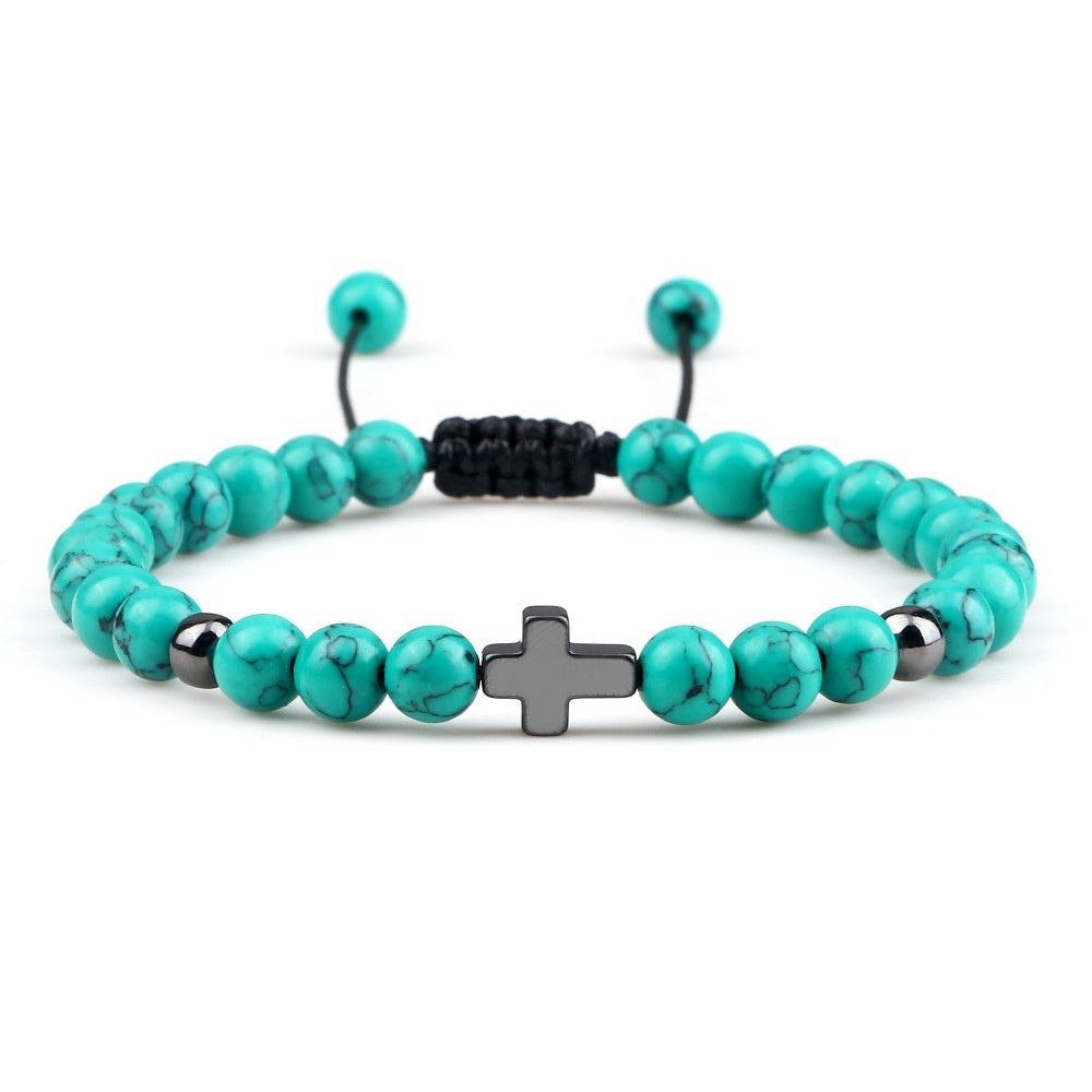 Unisex Hand Woven Bracelet With Cross Pendant Beads Mixed Material Fashion Jewelry For Men Women Everyday Chic