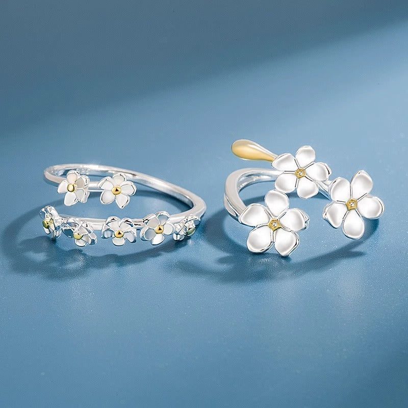 Womens Adjustable Ring Retro Geometric Petal Alloy Electroplated Artistic Flower Ring Temperament Jewelry Chic