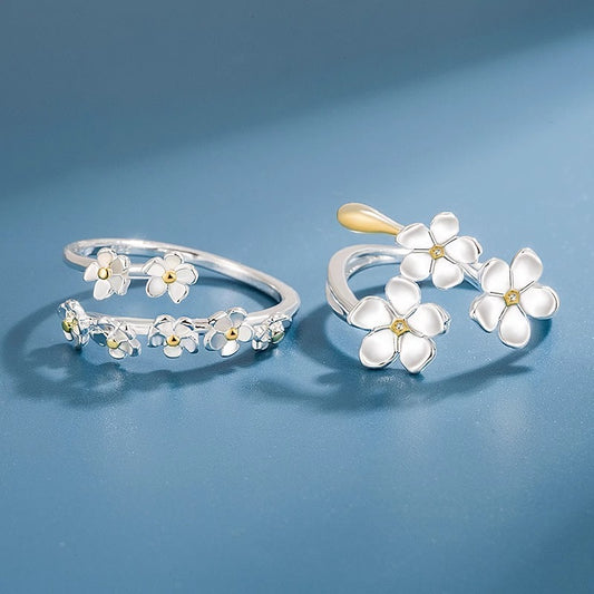 Womens Adjustable Ring Retro Geometric Petal Alloy Electroplated Artistic Flower Ring Temperament Jewelry Chic