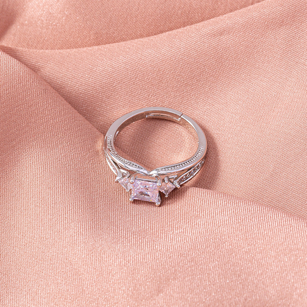 Geometric Copper Ring With Zircon Accent Adjustable Elegant Band For Women And Girls One Size Fits Everyday Wear