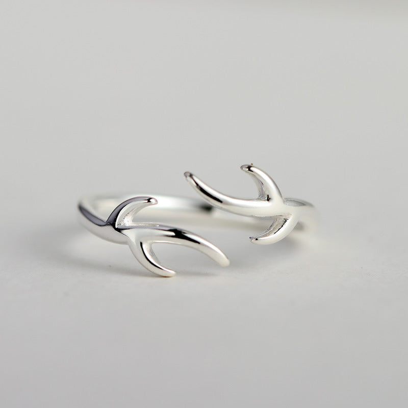 Unisex Elk Horn Ring Silver Plated Adjustable Japan Style