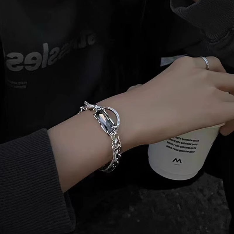 Unisex Titanium Steel Bracelet Diamond Shaped Gray Electroplated Jewelry For Men And Women Minimalist Everyday Wear Gift