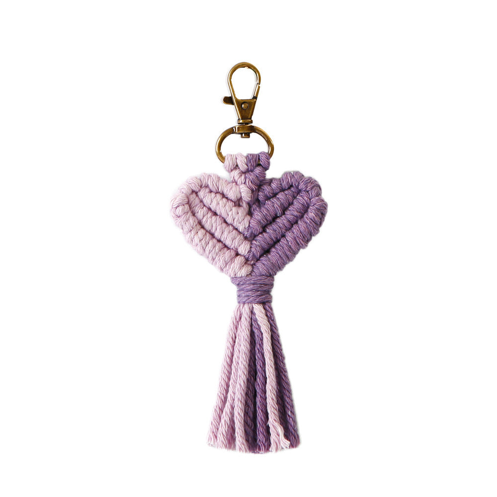 Woven Peach Heart Tassel Keychain With Cotton Rope And Simple Zinc Alloy Keyring Bag Charm Delicate For Everyday Use