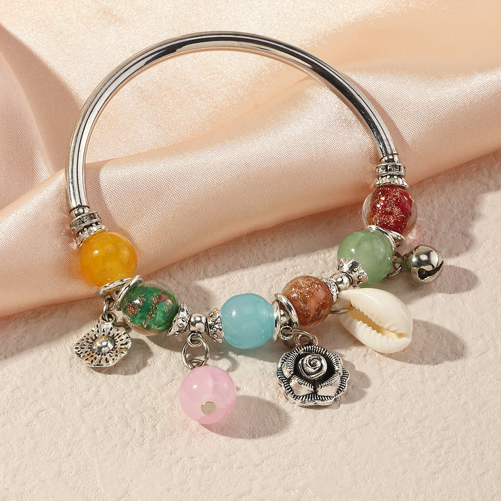 Womens Bracelet Set Fashion Copper Iron Glass Beads Cracked Stone Electroplated European American Jewelry Trend