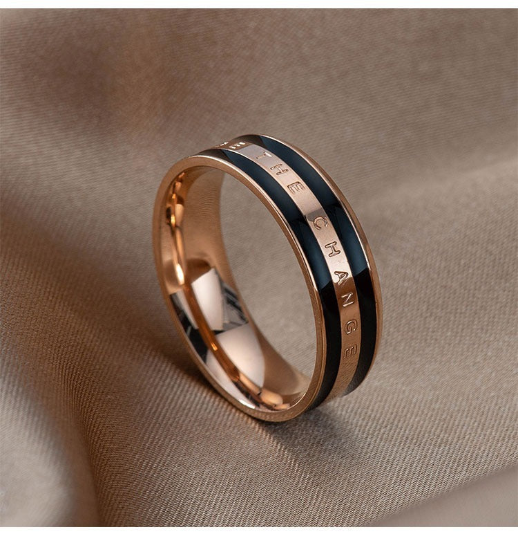 Simple Fashion Wide Epoxy Ceramic Titanium Steel Ring Couple Style Text Letters Rose Gold Silver Colors Styles