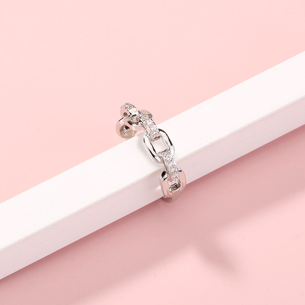 Open Ring Micro Inlaid Zircon Ring Bamboo Link Chain Copper Ring Adjustable Fashion Jewelry For Women Trendy Accessory