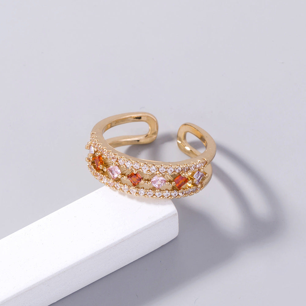 Womens Rainbow Zircon Star Ring Copper Geometrical Dainty Jewelry For Her Everyday Wear Fashion Accessory Gift