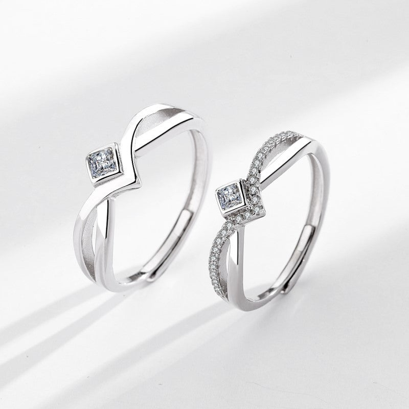 Adjustable Crown Design Couple Rings Sterling Silver Matching Promise Rings For Him And Her 925 Silver Electroplated