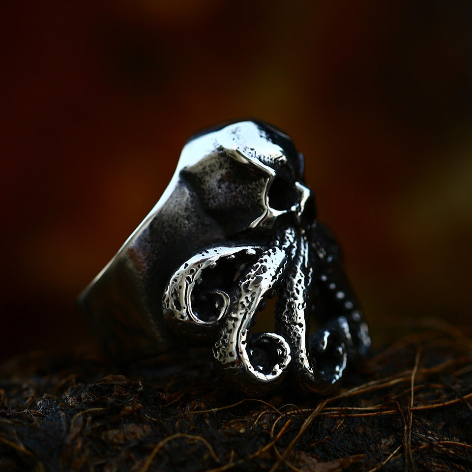 Punk Skull Ring Adjustable Retro European American Antique Silver Alloy Statement Jewelry For Edgy Street Style