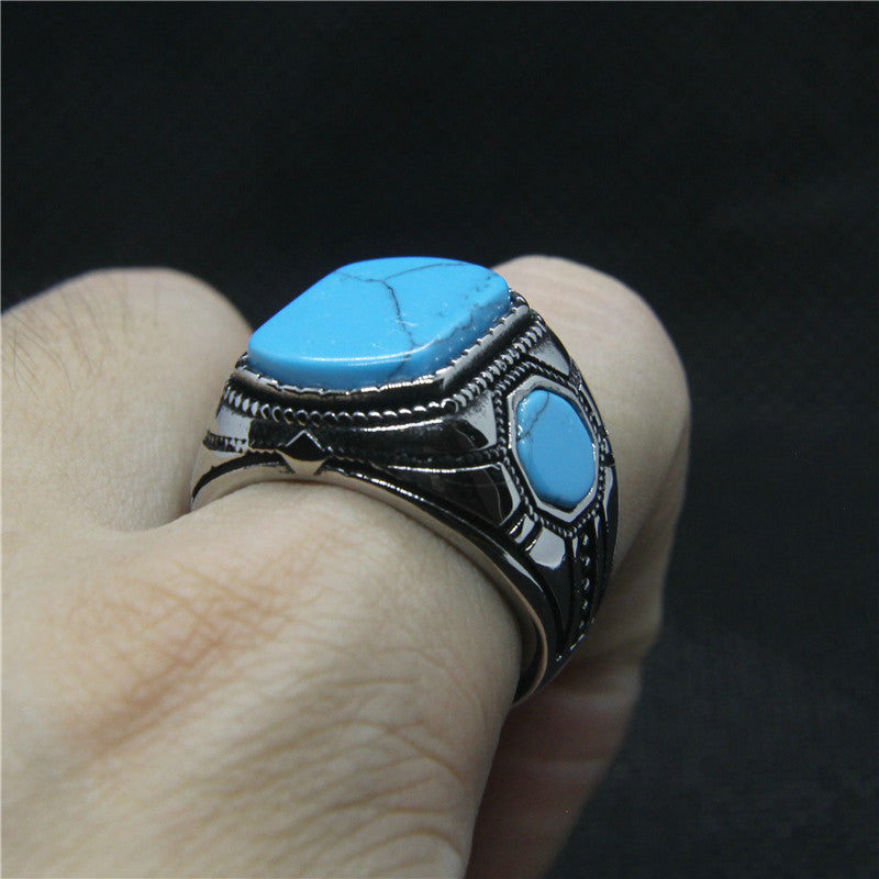 Mens Stainless Steel Ring With Turquoise Inlay Durable Stylish Band Comfort Fit For Everyday Wear Everyday Use