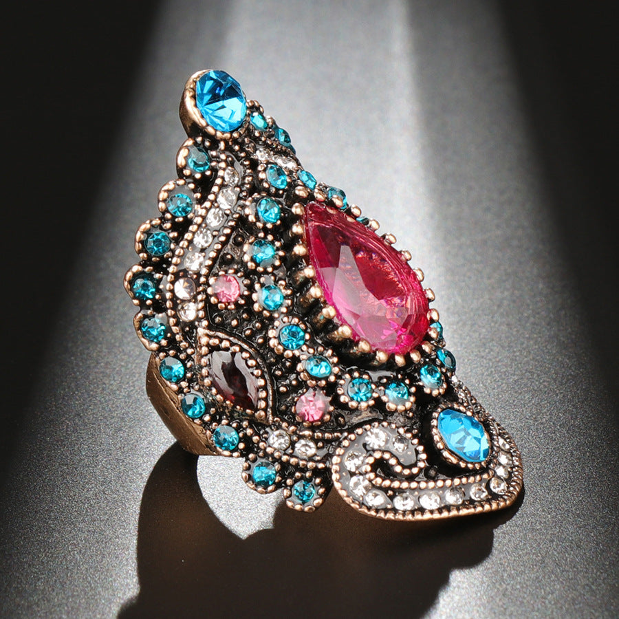 Heart Shaped Alloy Ring Blue Plated Jewelry For Women European American Design Fashion Jewelry For Women Style