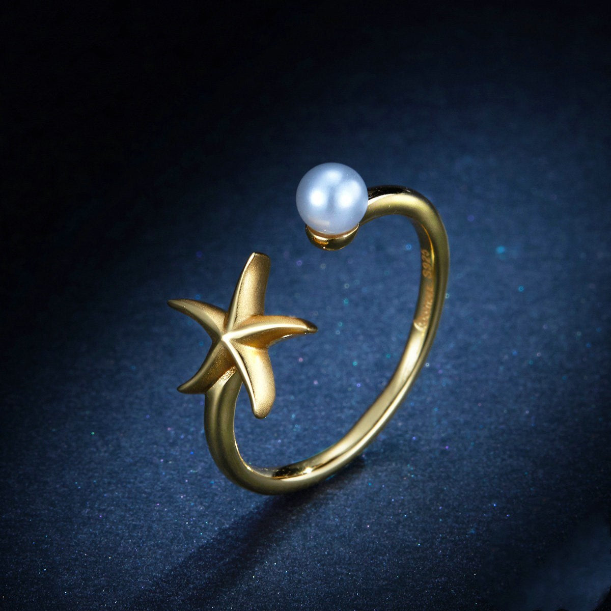 Womens Pearl Starfish Ring Adjustable Copper Alloy Inlaid Gems Fashion Jewelry Festivals Elegant Gift Giftable
