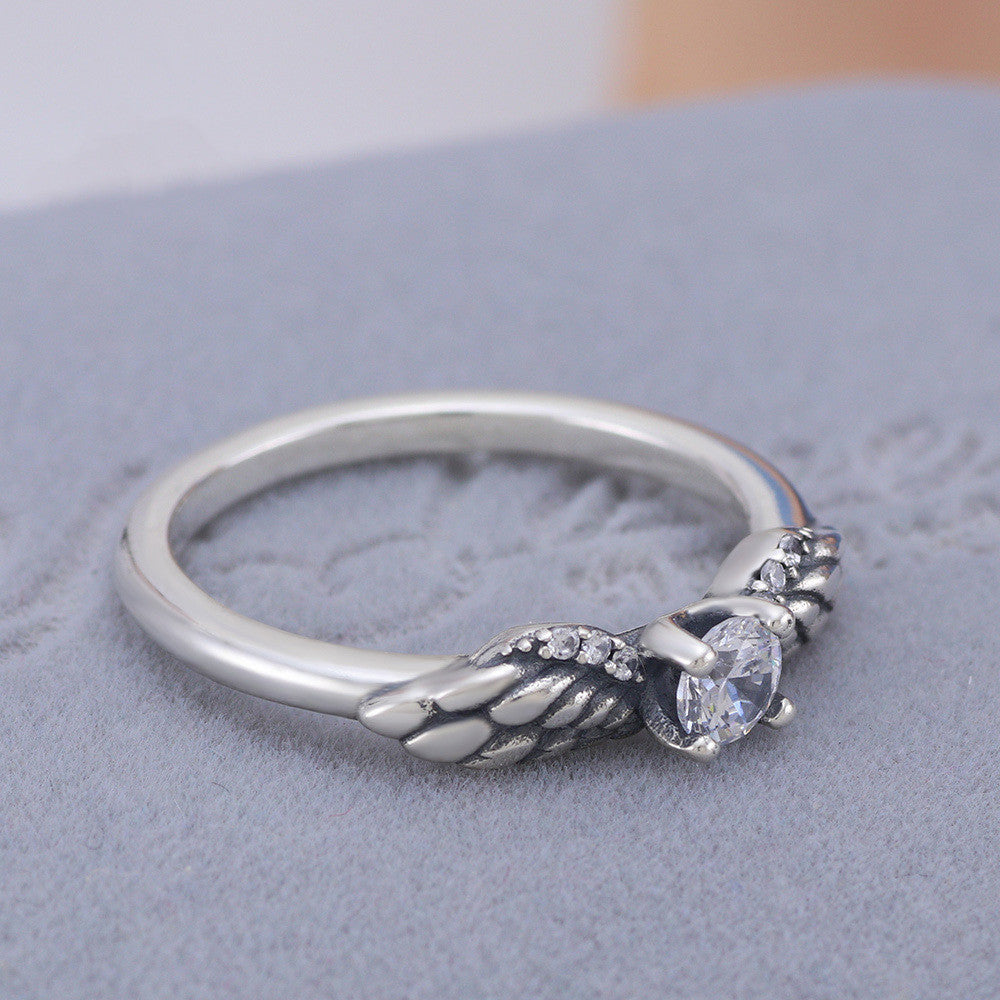 Angel Wings Sterling Silver Ring With Zircon Gemstones
