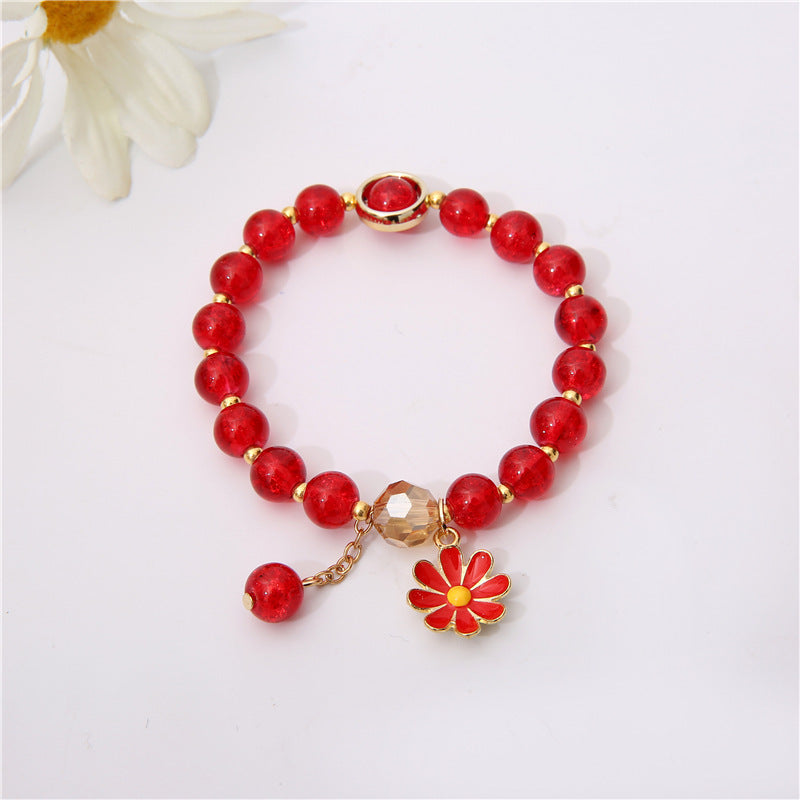 Womens Flower Bracelet Handmade Artificial Crystal String Daisy Bracelet Fashion Travel Gift Bracelet Colorful