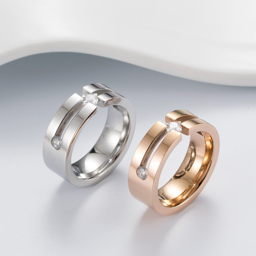 Unisex Titanium Ring Geometric Square Polished Minimalist