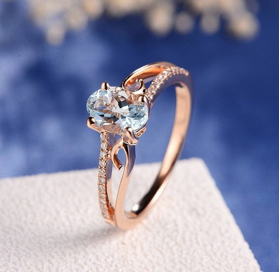 Rose Gold Plated Egg Gemstone Ring With Inlay Details