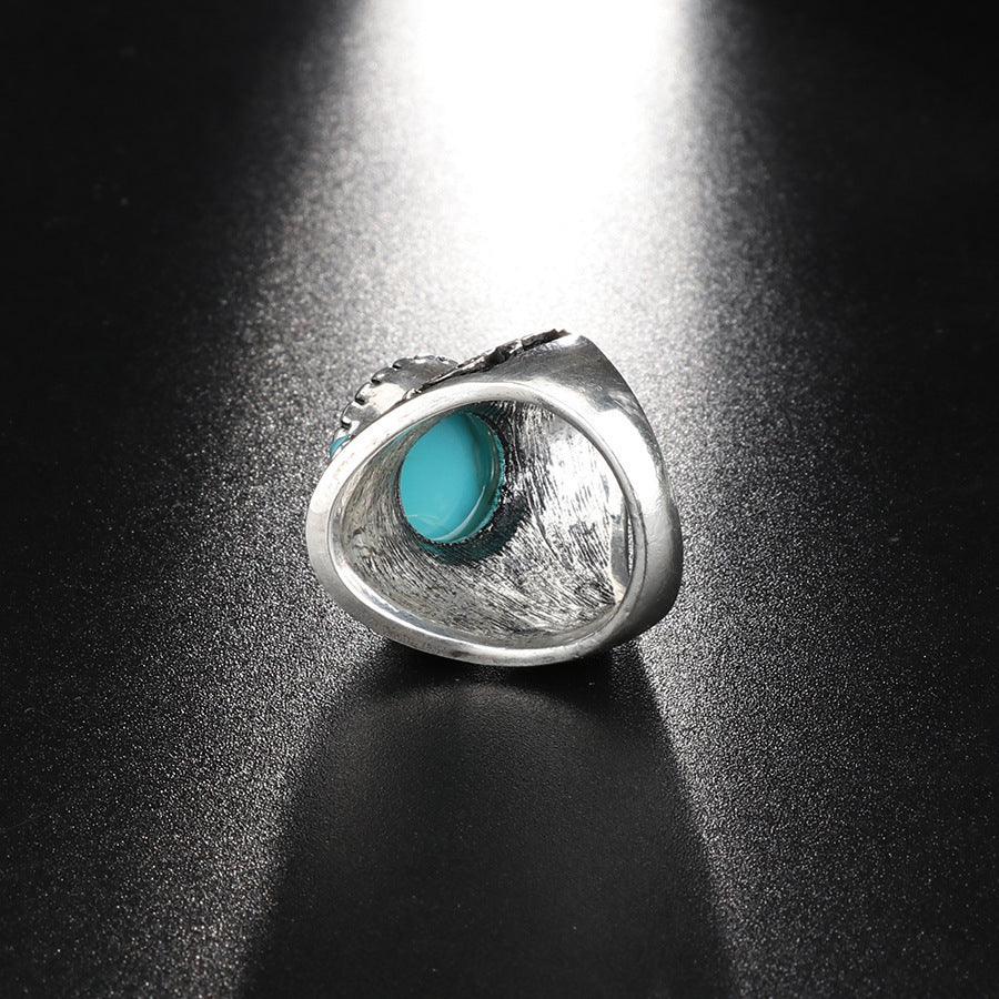 Turquoise Electroplated Alloy Ring With Crown Design Unisex Jewelry Inlay Gemstone Festive Gift In Everyday Wear