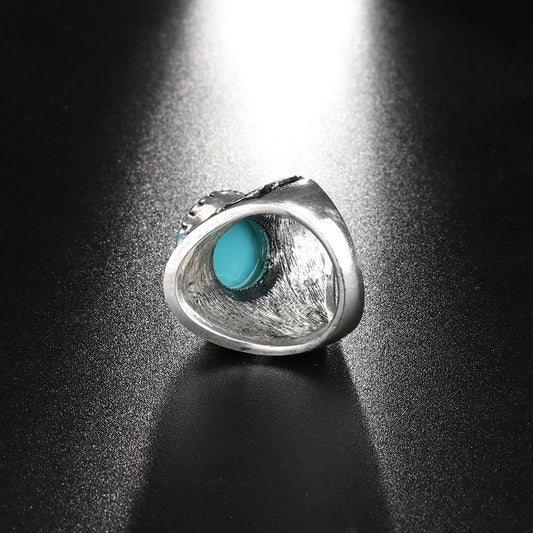 Turquoise Electroplated Alloy Ring With Crown Design Unisex Jewelry Inlay Gemstone Festive Gift In Everyday Wear