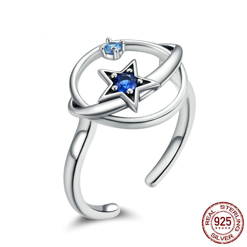 Sterling Silver Adjustable Opening Ring Zircon Inlay Floral Design For Women And Men European American Flowers