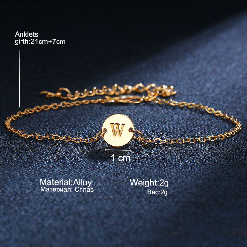 Gold Initial Bracelet Alphabet Charm Adjustable Alloy