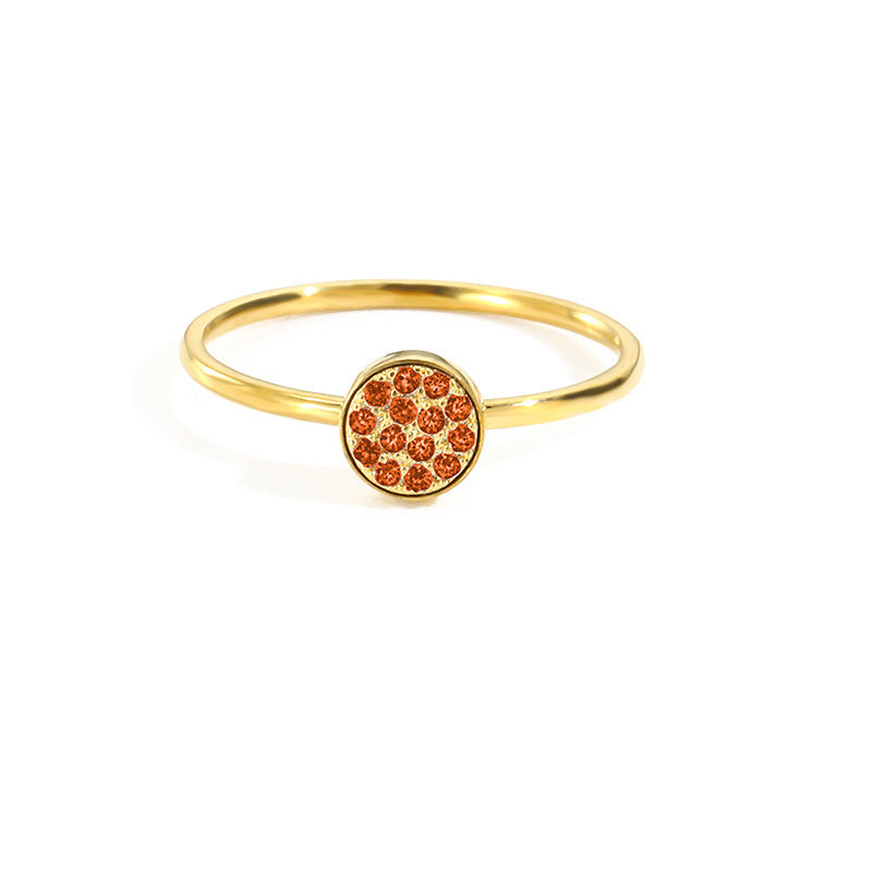 Womens Stainless Steel Ring Inlaid Rhinestones Simple Geometric Design Round Zircon Gemstone Ring Zircon