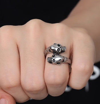 Mens Stainless Steel Skull Ring Korean Inlaid Gemstone Semi Precious Stone Casting Ring Silver Gold Artificial